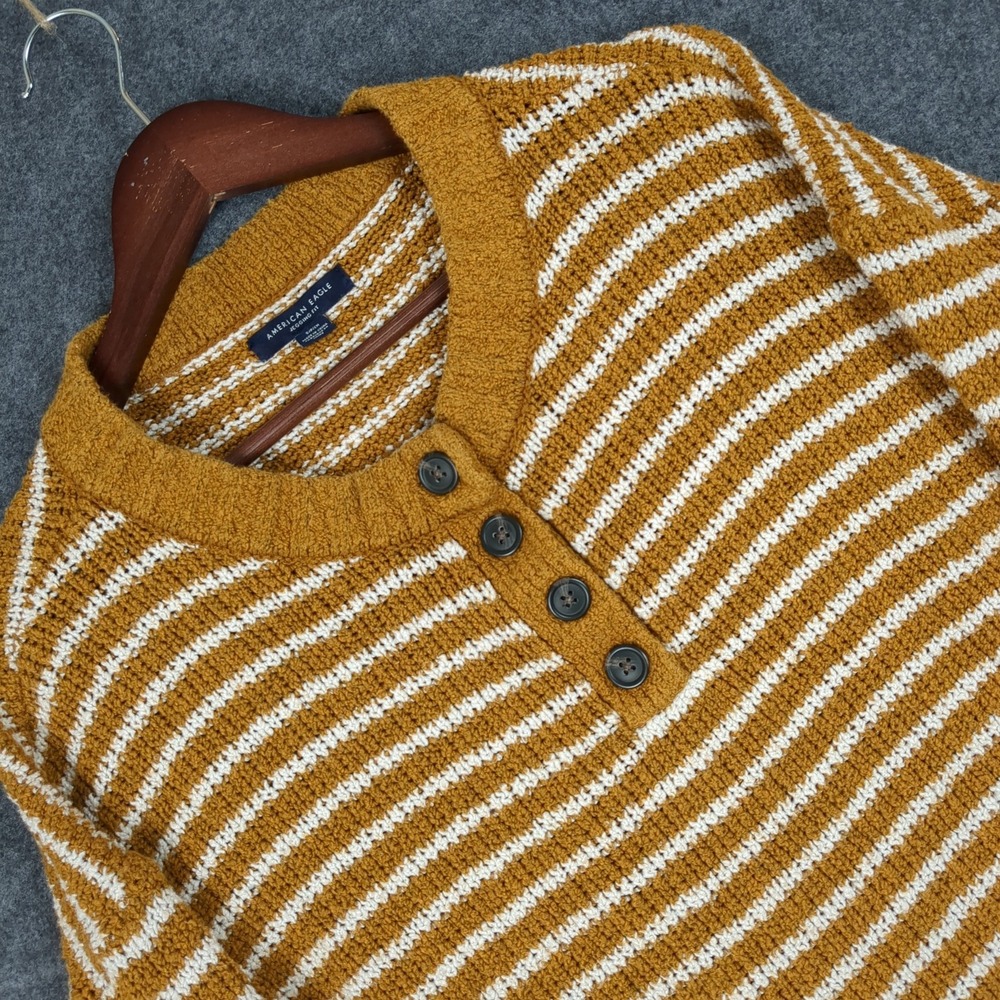 American Eagle Mustard Yellow Striped Henley Sweater Jegging Fit Womens Small